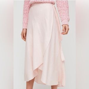 Wilfred by Aritzia pink linen wrap skirt